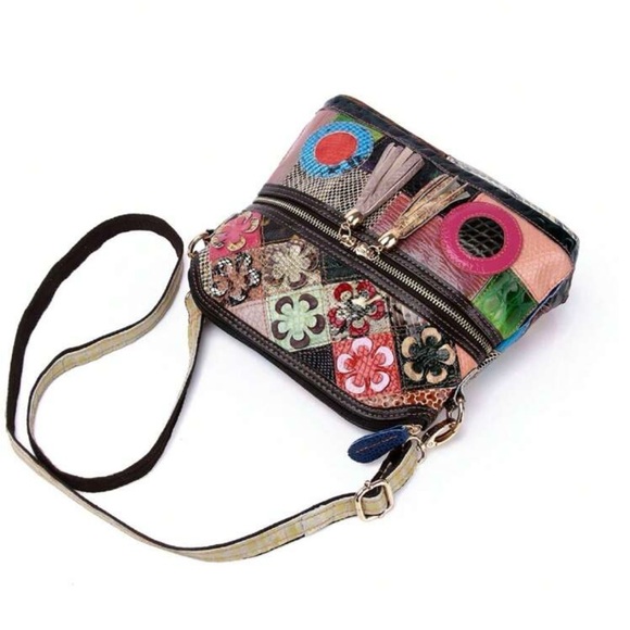 Bright Genuine Leather Small Crossbody Bag With Random Colorful Unique Color - Picture 3 of 8